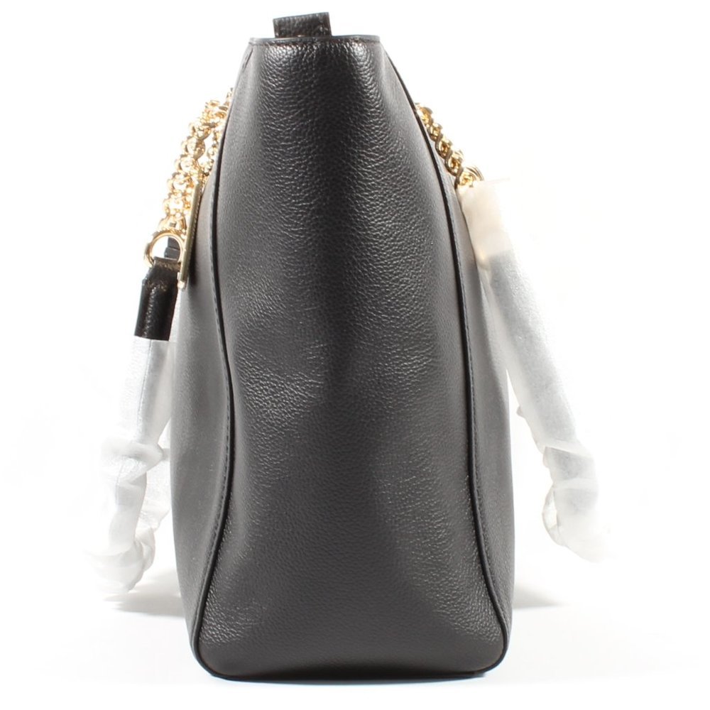 Coach Chain Shoulder Bag Black Leather Tote Purse - Picture 3 of 7